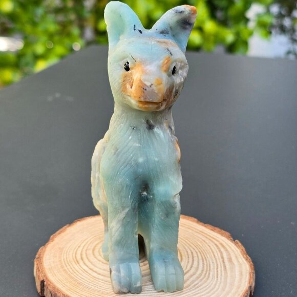 Amazonite & Quartz Cat Figurine | 324g Crystal Sculpture | Healing Animal Totem - Picture 10 of 17